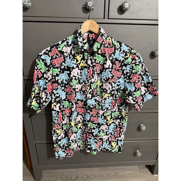 KEITH HARING Short SleevE Button Down Shirt Small EUC - Picture 1 of 5